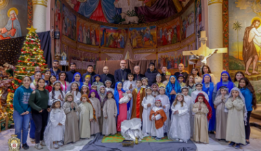 Cardinal Pizzabella with Holy Family Parish, Gaza