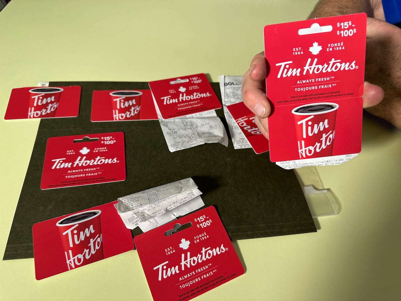 Tim Hortons gift cards.