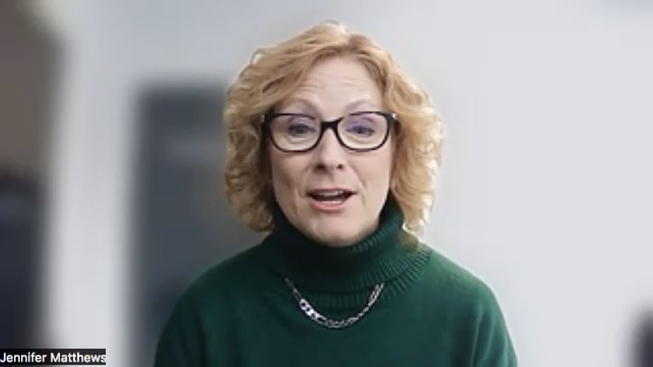 A woman being interviewed via Zoom.