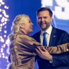 Erika Kirk greets Vice President JD Vance during Turning Point USA's AmericaFest 2025, Sunday, Dec. 21, 2025, in Phoenix.