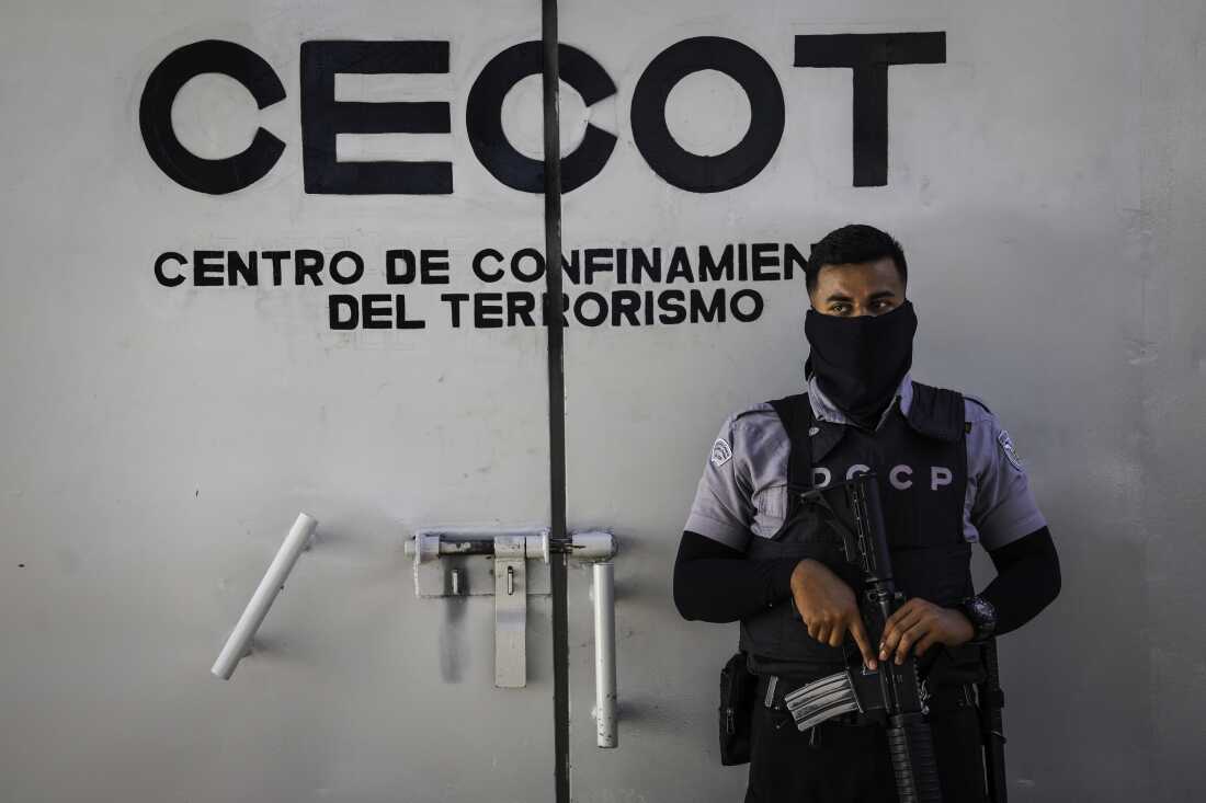 A prison guard mans an interior perimeter at the CECOT (Counter Terrorism Confinement Center) on Dec.15, 2025 in Tecoluca, El Salvador. CECOT gained notoriety in 2025 when the Trump administration began its controversial policy of deporting people to El Salvador who they claimed were members of the Venezuelan gang Tren De Aragua.