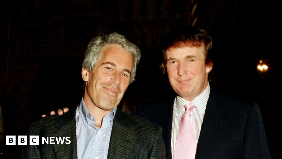 Jeffrey Epstein and Trump both pictured in suits, with Trump's arm around Epstein