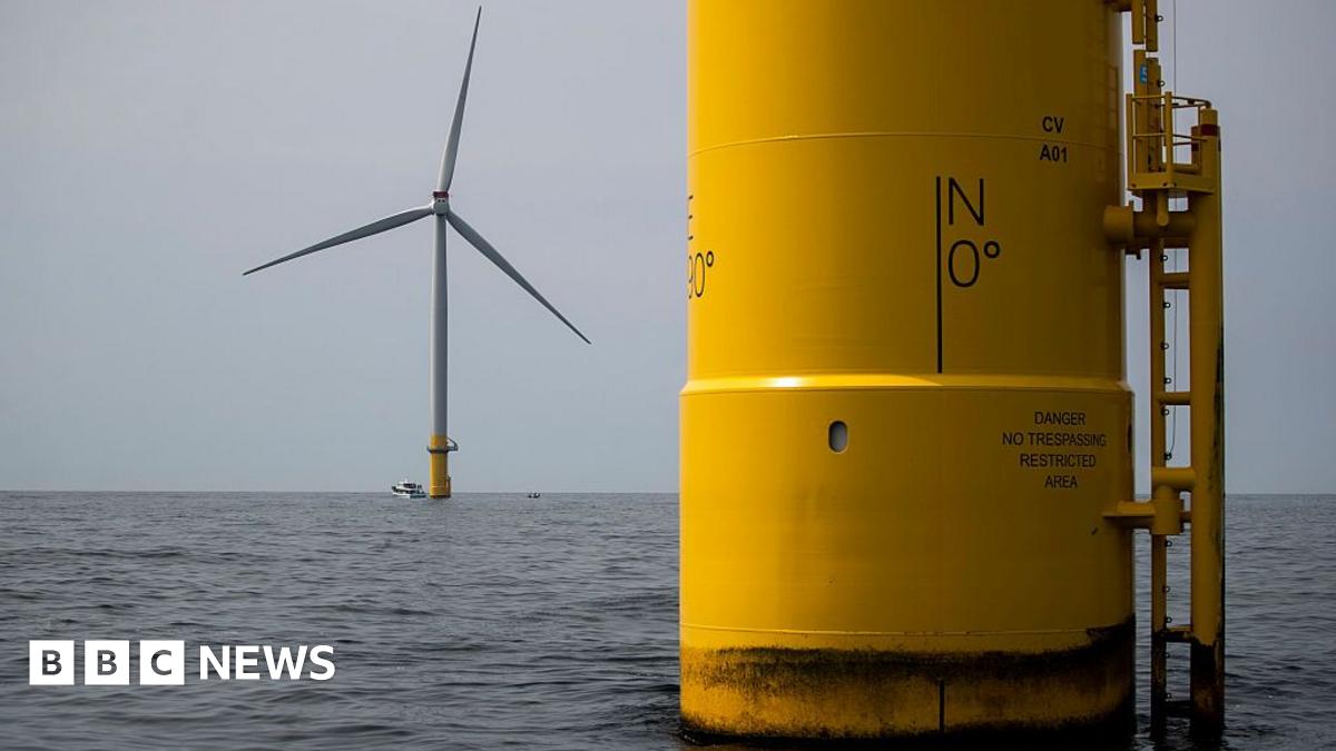 Dominion Energy's wind towers in the sea off the coast of Virginia.