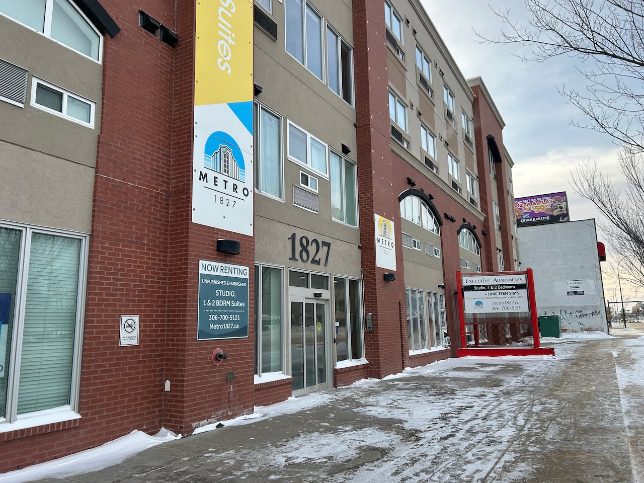 The exterior of an apartment building