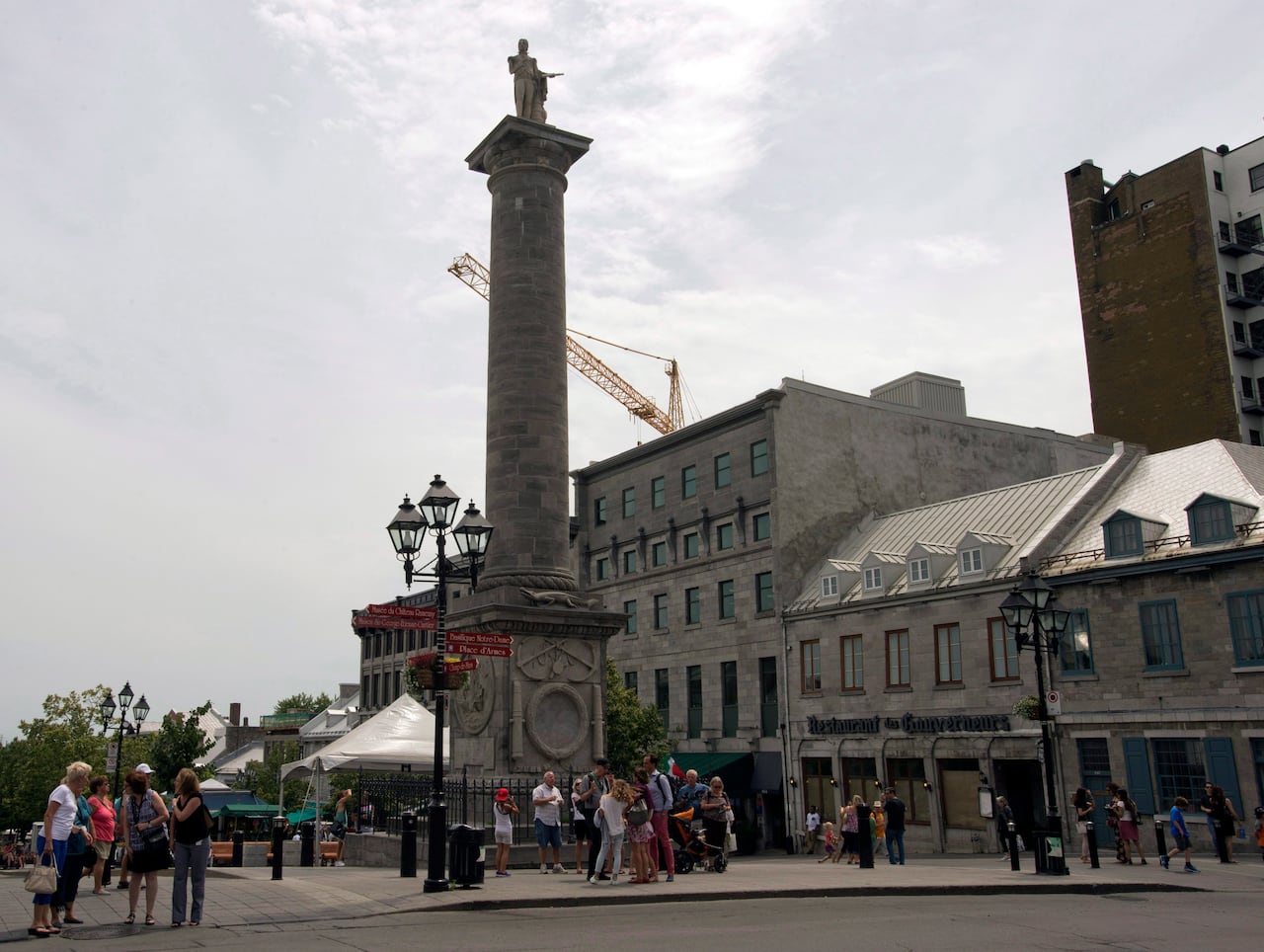 Nelson's Column, a monument erected in 1809 at Place Jacques-Cartier dedicated to the memory of Admiral Horatio Nelson following his death at the Battle of Trafalgar, is seen in Montreal.