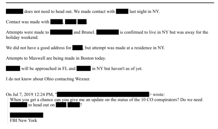 An email included in the Department of Justice's Epstein files shows law enforcement speak about 10 co-conspirators.