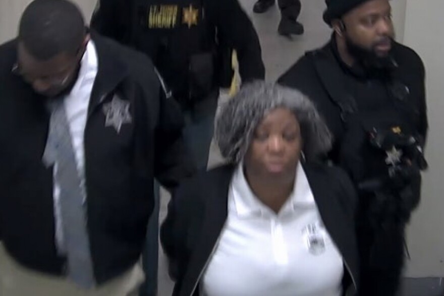 Missouri Attorney General Andrew Bailey included this exhibit of St. Louis Sheriff Alfred Montgomery detaining at-the-time acting City Justice Center Commissioner Tammy Ross at the City Justice Center last February.