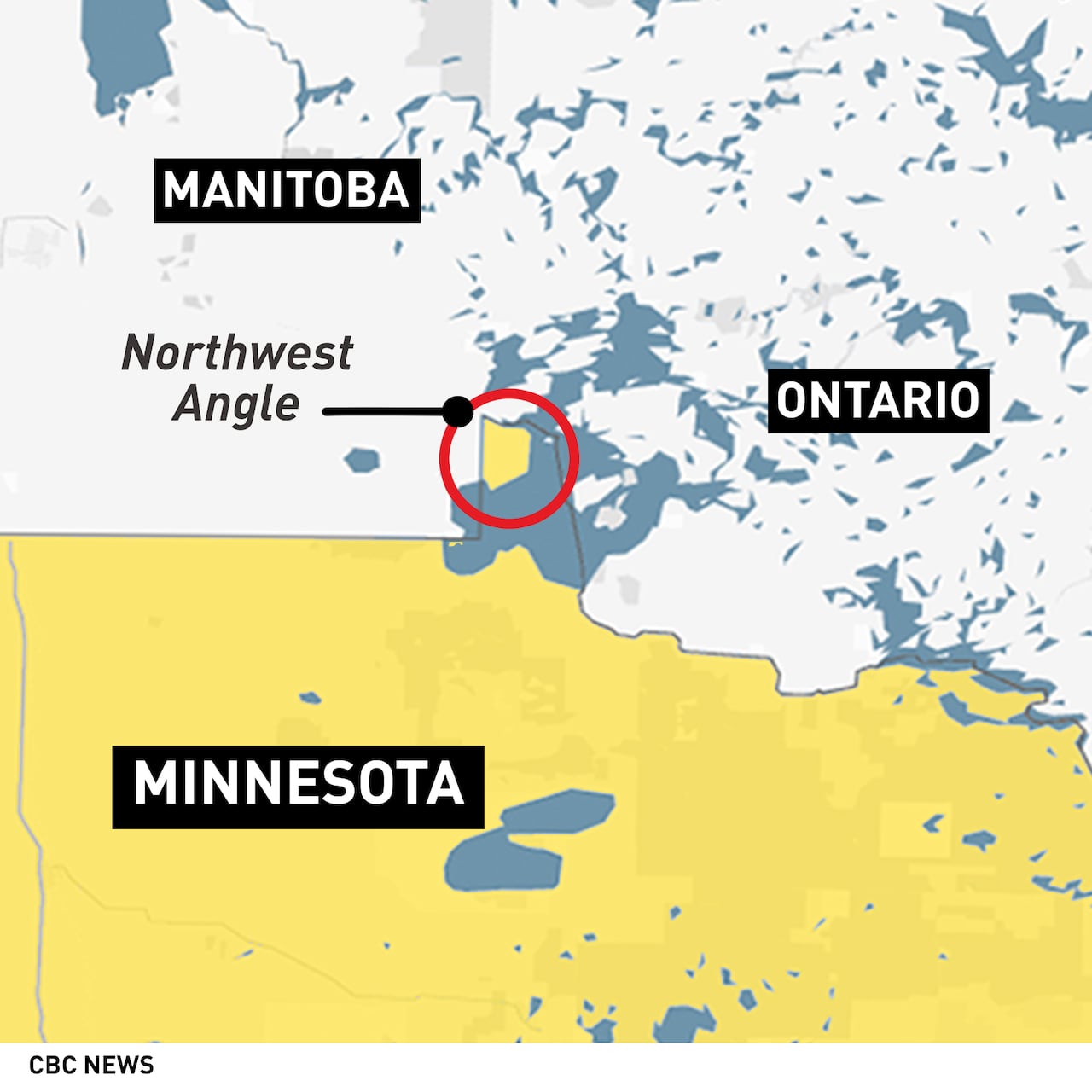 The Northwest Angle is a thumb of land isolated from the rest of the U.S., linked by land to the eastern edge of Manitoba. 