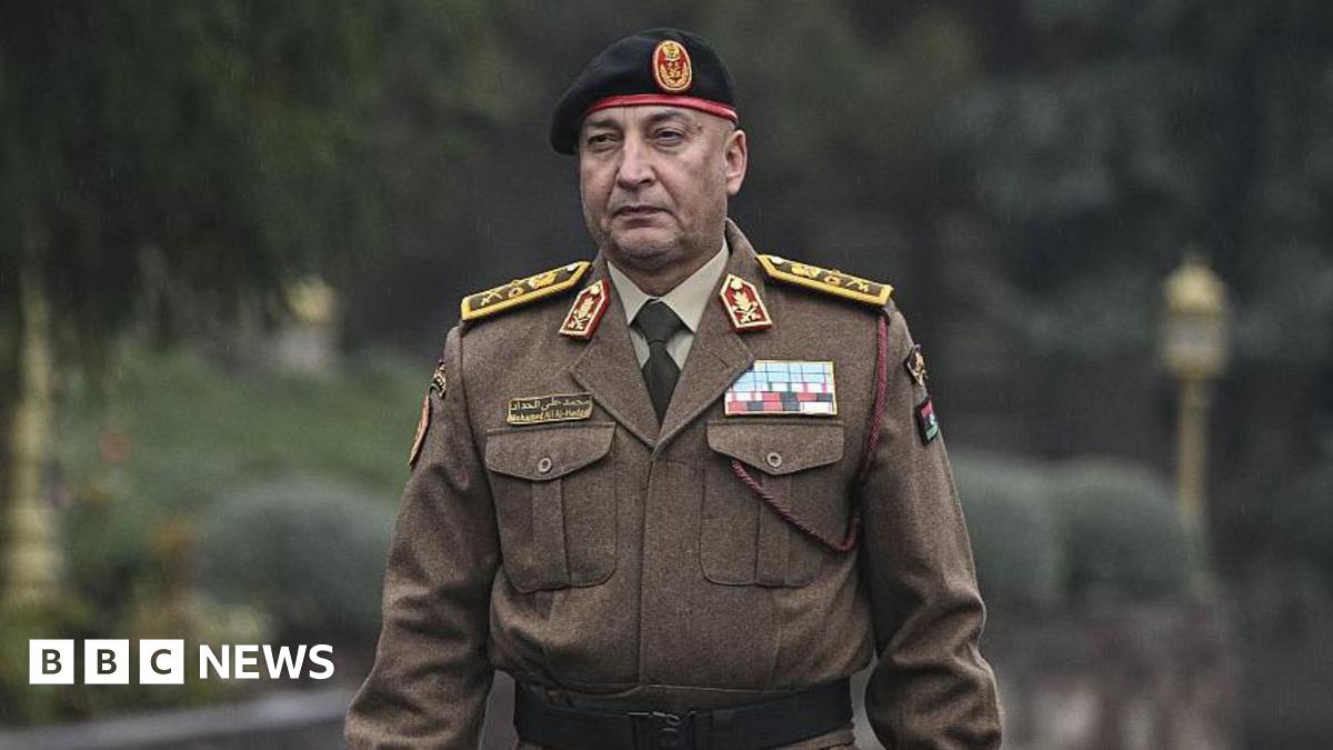 LIbya's army chief Gen Mohammed Ali Ahmed al-Haddad is seen walking during his visit to Ankara, Turkey while wearing a brown army uniform. Photo: 23 December 2025