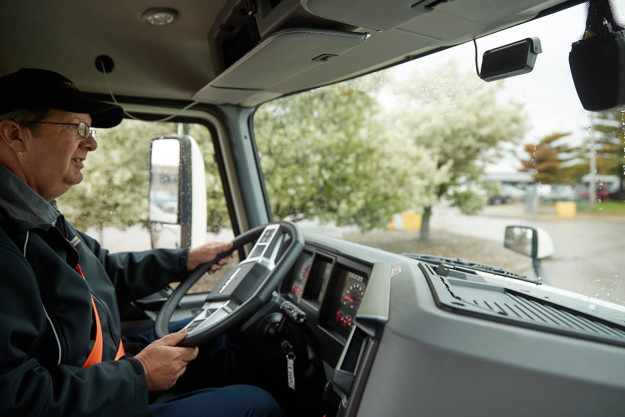 A driver in a large vehicle
