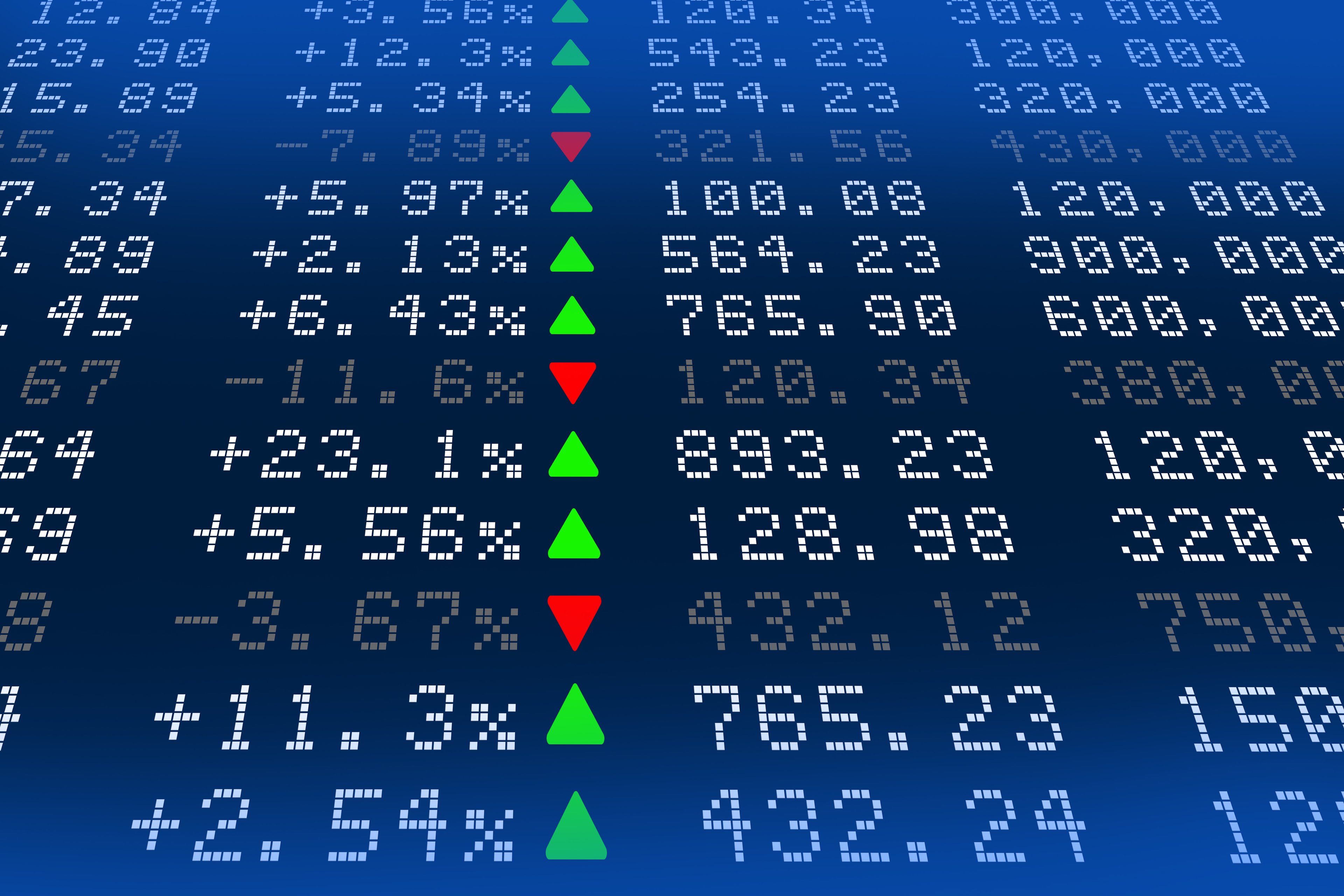 Digital scoreboard of investment returns.