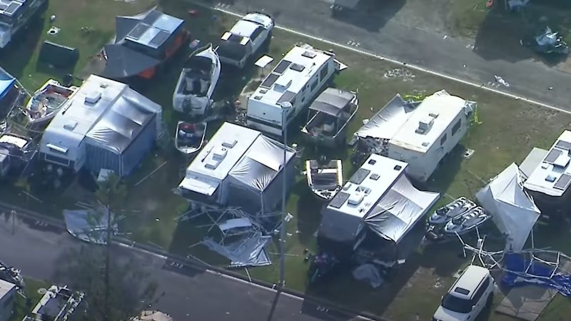 Tourist park evacuated, crane snaps as microburst hits Southport