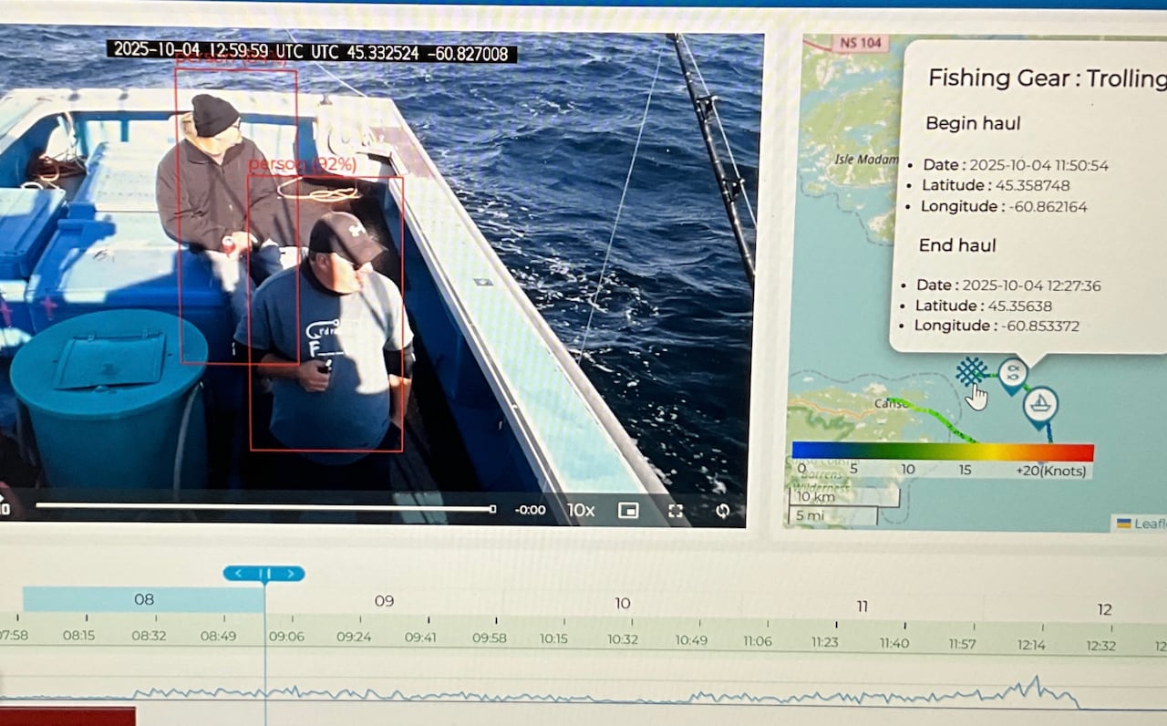 A screenshot from the electronic monitoring system Oceans North piloted this year, which uses cameras and AI to monitor fishing activity
