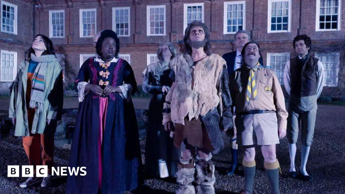 The cast of Ghosts outside West Horsley Place in Surrey