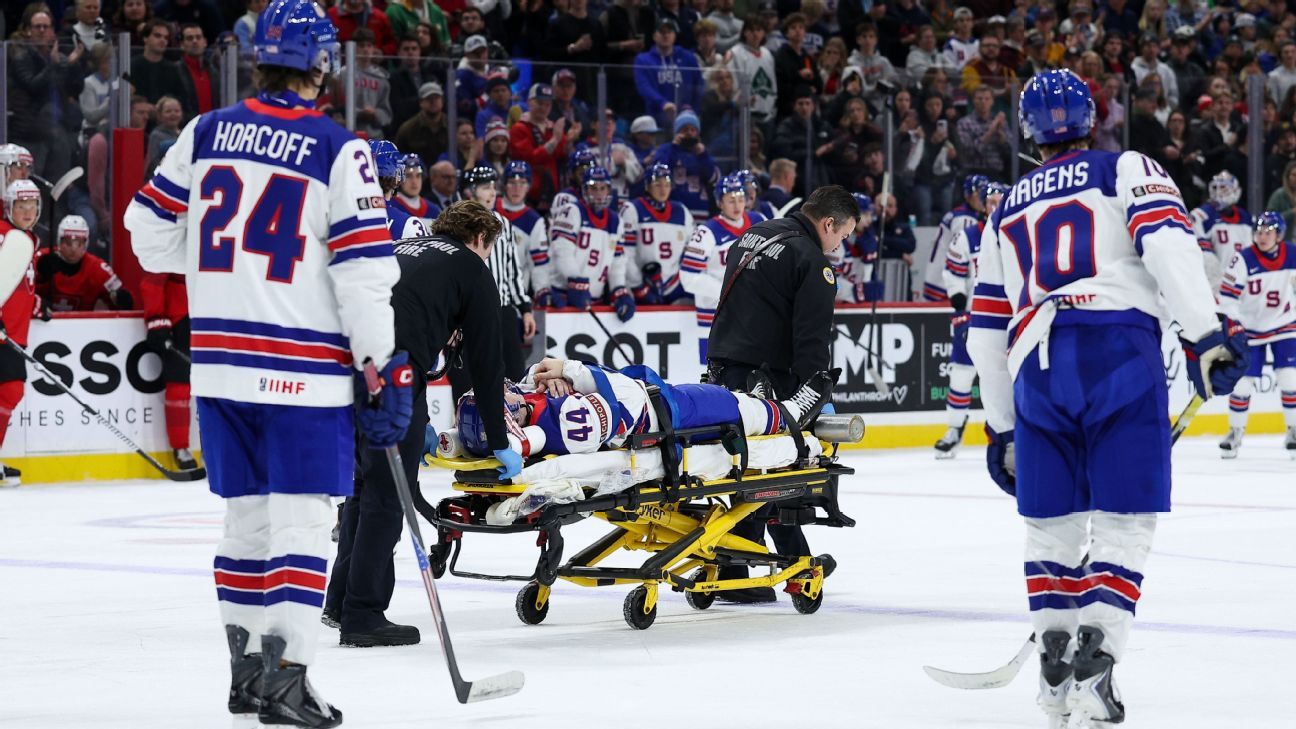 Team USA's Cole Hutson struck by puck in World Juniors game