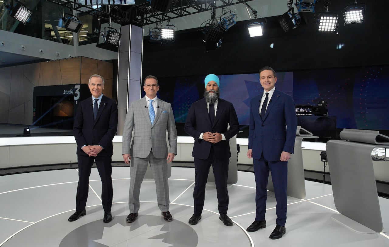 Liberal leader Mark Carney, Bloc Quebecois Leader Yves-Francois Blanchet, New Democratic Party Leader Jagmeet Singh and Conservative Leader Pierre Poilievre