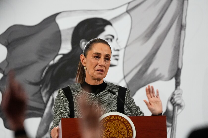 Mexican President Claudia Sheinbaum speaks at her daily morning press conference at the National Palace in Mexico City in November.