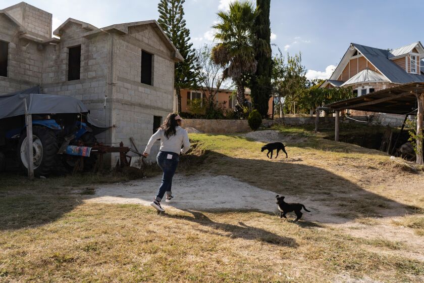 Alexa Ramirez runs with two dogs in her hometown in Mexico.