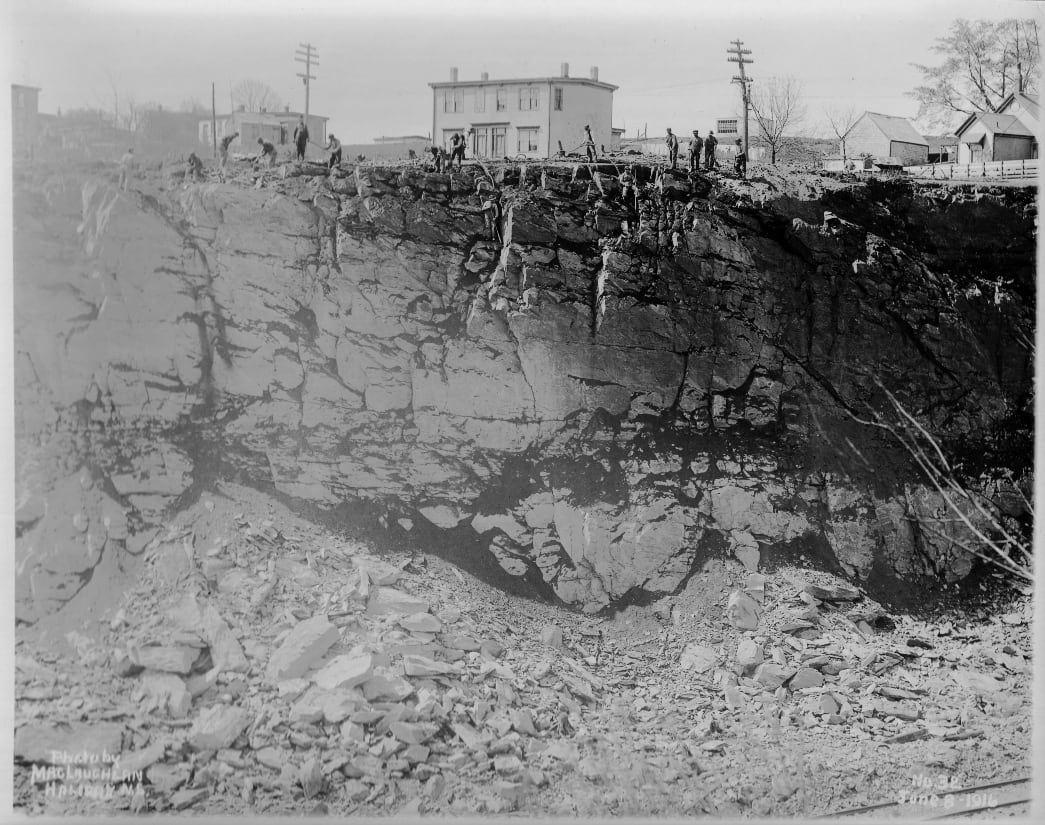 Photo of site of Tower Road Bridge during rail cut construction.