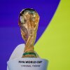 The FIFA World Cup trophy is displayed at an event in Zurich, Switzerland, on Nov. 20, 2025.