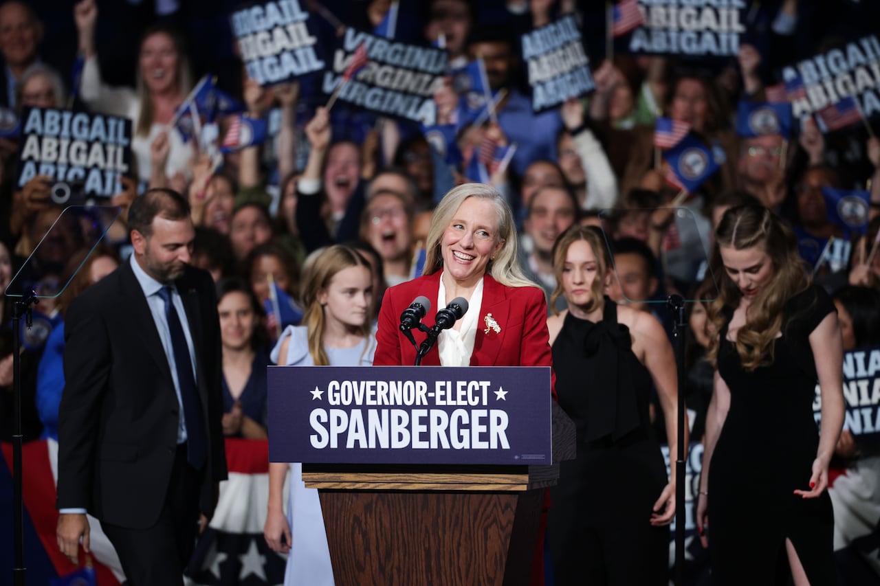 Virginia Democratic gubernatorial candidate, former Rep. Abigail Spanberger delivers remarks at her election night watch party at the Greater Richmond Convention Center on November 04, 2025 in Richmond, Va.