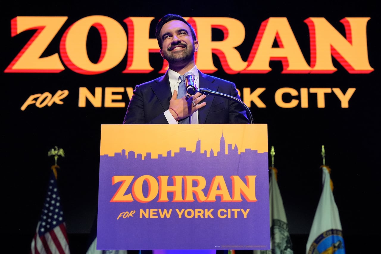 Democrat Zohran Mamdani delivers his victory speech at a mayoral election night watch party in New York, Nov. 4, 2025.