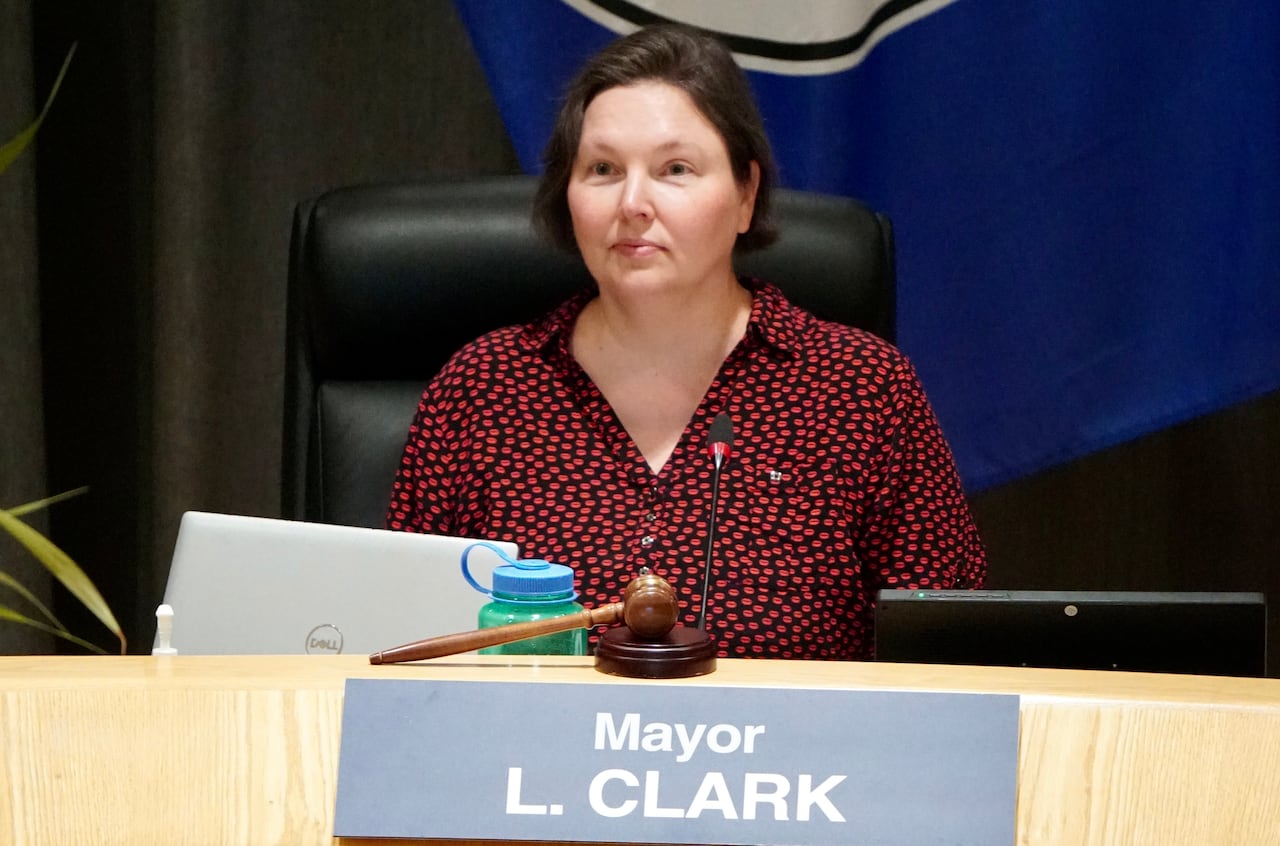 The mayor is seen inside council chambers at Medicine Hat city hall.