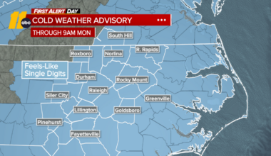Cold Weather Advisory in effect for Central North Carolina; Arctic front brings cold, windy conditions Sunday and Monday