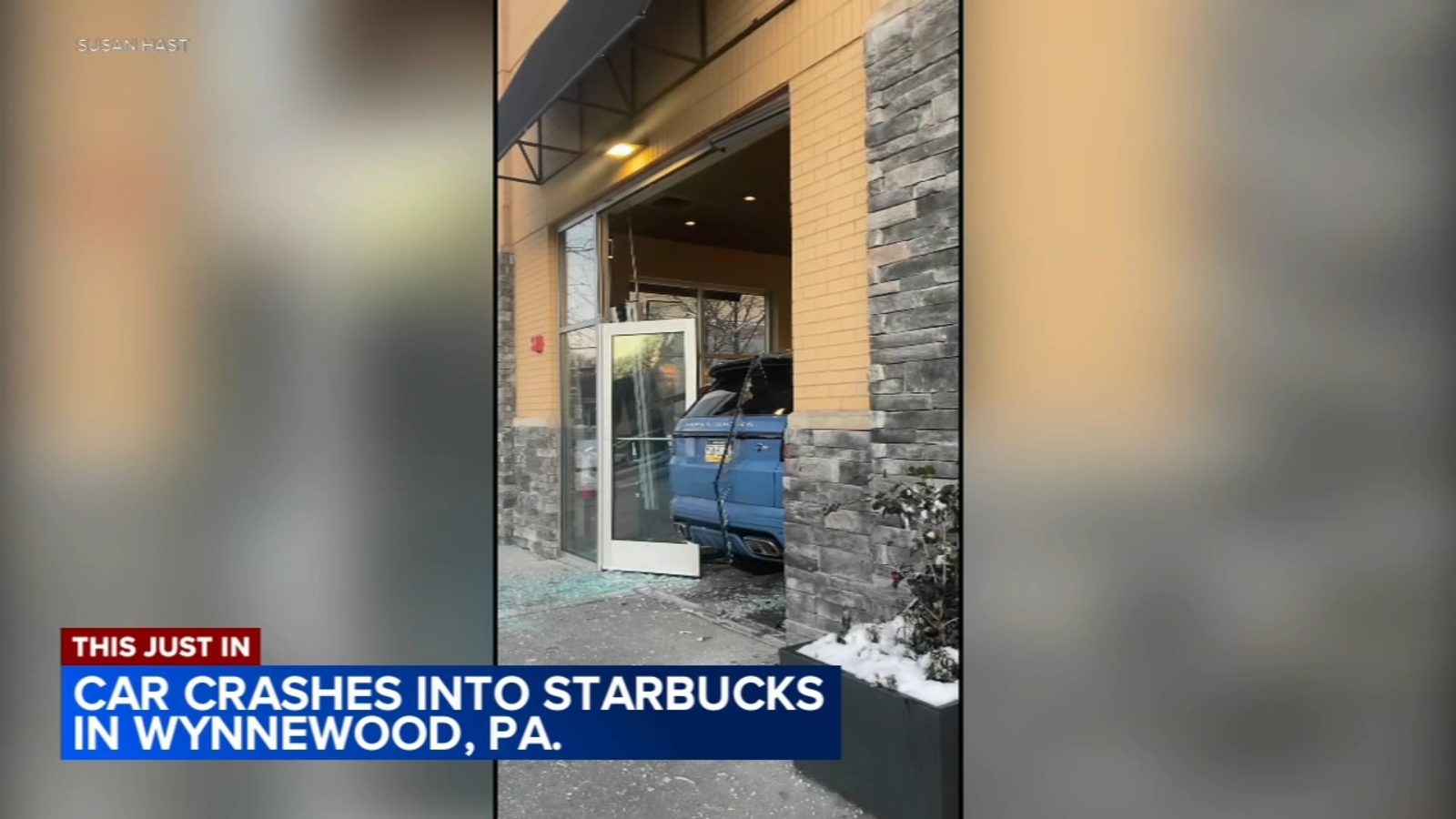 Vehicle crashes into front of Starbucks in Wynnewood, Pennsylvania