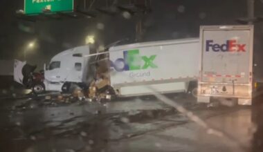 Los Angeles area rain and flooding: 5 Freeway in San Fernando shut down for several hours due to crash involving FedEx semi-truck