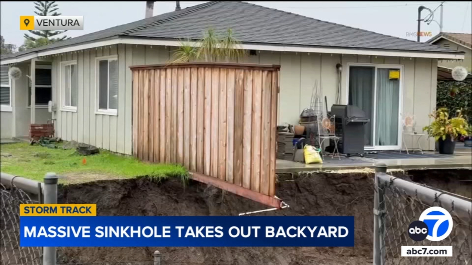 Massive sinkhole washes away Ventura family's backyard