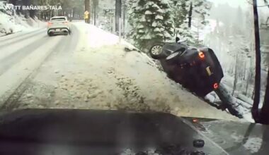 Video shows car almost falling down cliff near Lake Tahoe on Christmas