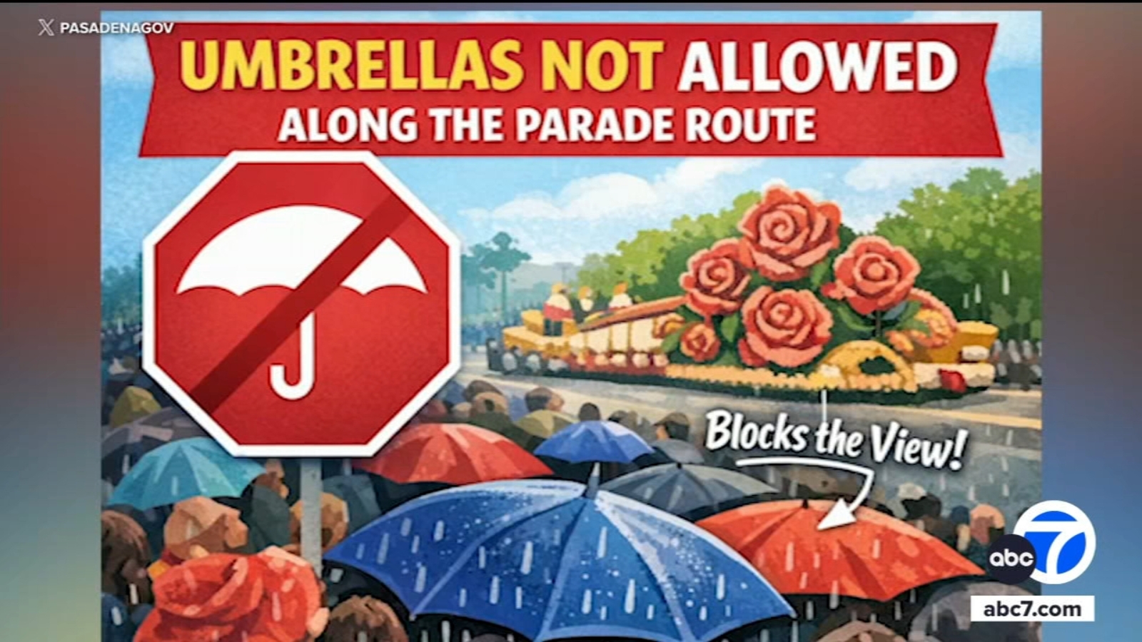 Umbrellas not permitted along Rose Parade route, Pasadena officials say