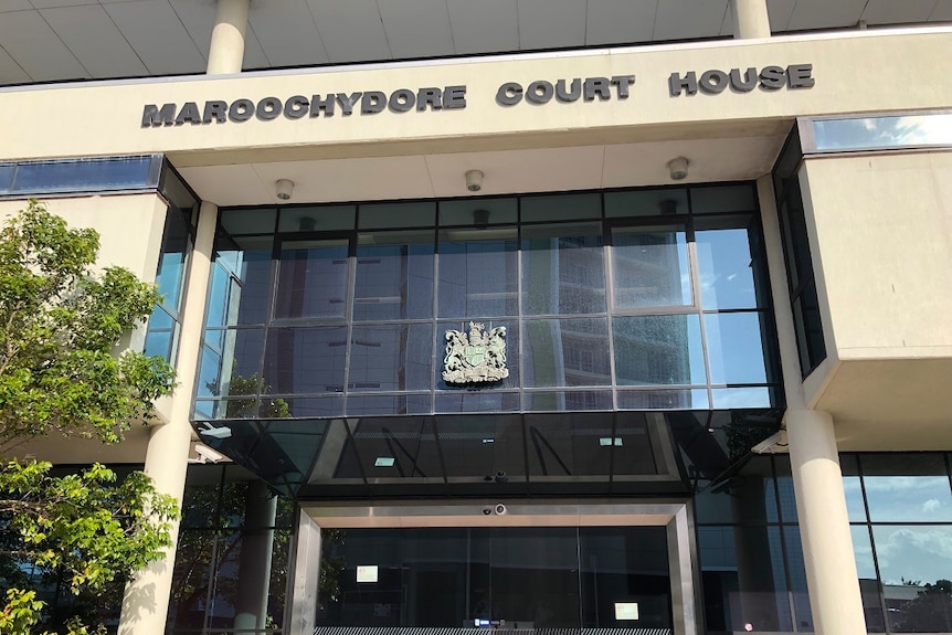 A large, light-coloured building with "Maroochydore Court House" written above the glass facade.