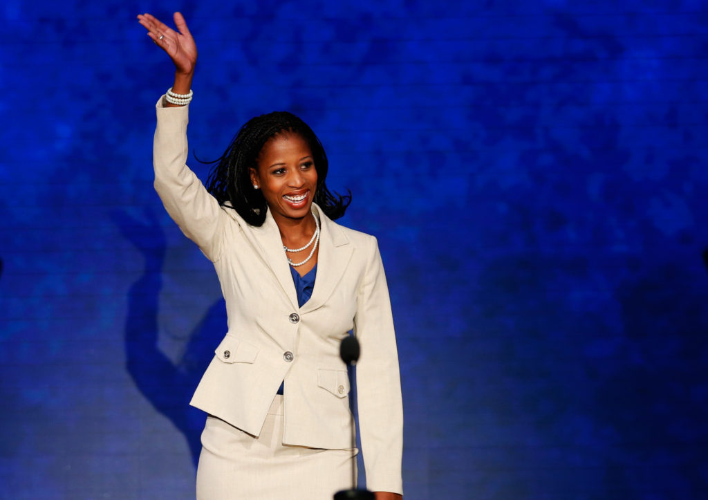 Republican U.S. congressional candidate and Saratoga Springs, Utah Mayor Mia Love waves as she arrives to address delegate...