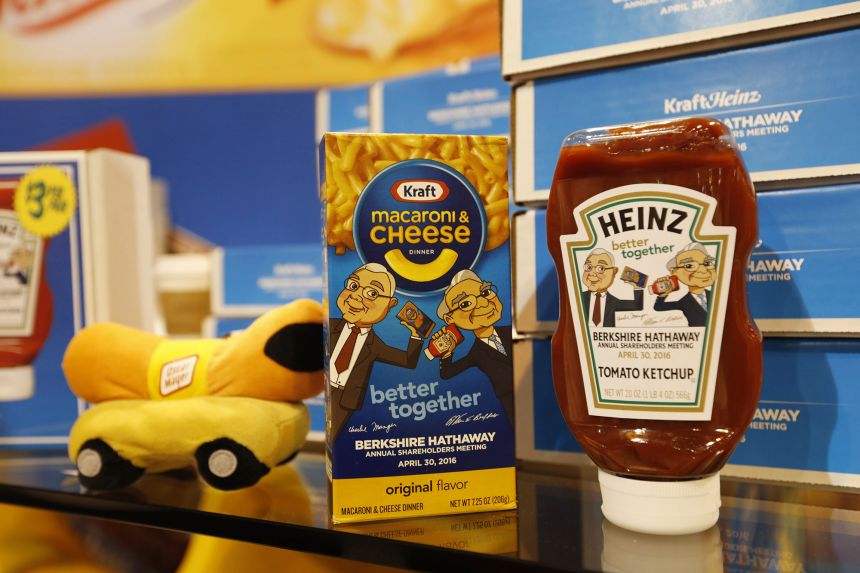 Commemorative items for sale are on display at the Kraft Heinz booth during the Berkshire Hathaway Annual Shareholders Meeting in Omaha, Nebraska in 2016.