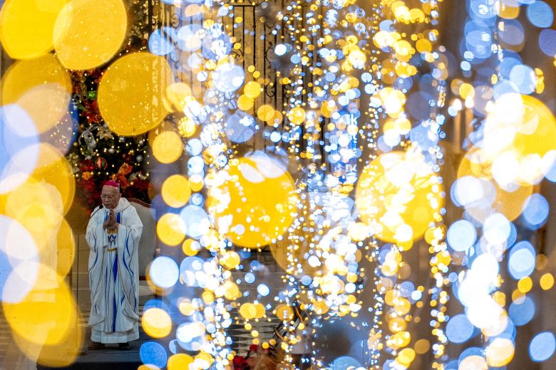 Catholic Bishop Honesto Ongtioco presides over the first of the nine-day dawn mass known as Misa de Gallo, ahead of Christmas, at the Immaculate Conception Cathedral of Cubao, in Quezon City, Metro Manila, on December 16, 2024.
