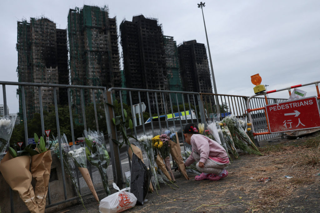 Aftermath of a deadly fire at Wang Fuk Court housing complex in Hong Kong