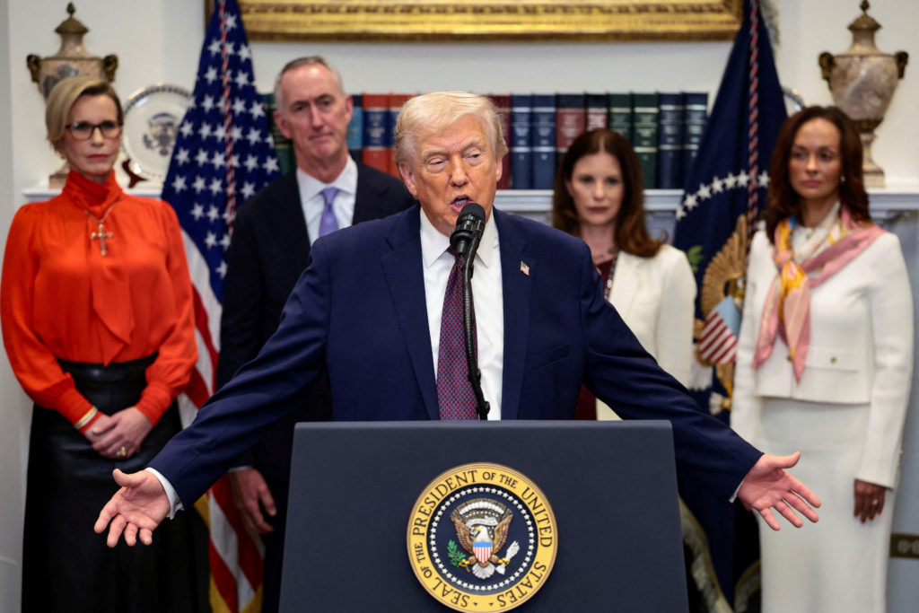 U.S. President Donald Trump makes an announcement in Washington