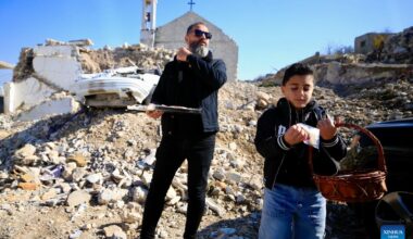 remains of church destroyed by Israeli army in southern Lebanese village of Yaroun-Xinhua