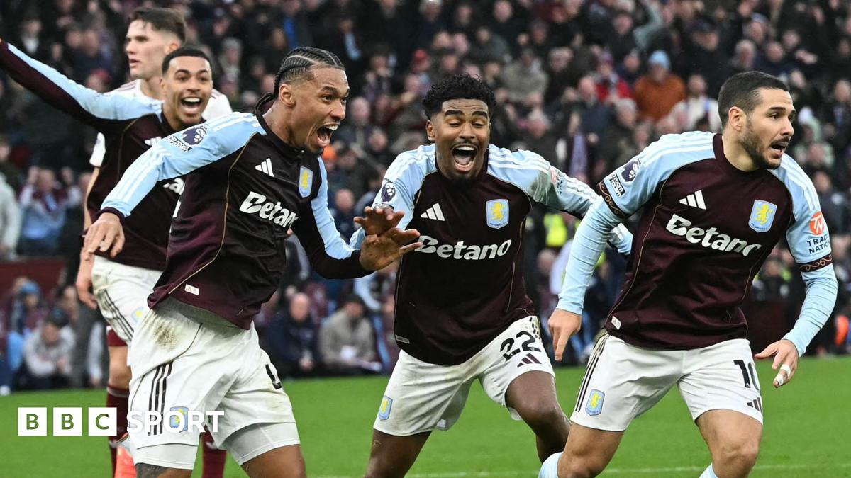 Emi Buendia and Villa team-mates celebrate his winner