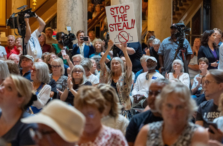 Demonstrators rally against redistricting on Sept. 18, 2025, inside the Indiana Statehouse.
