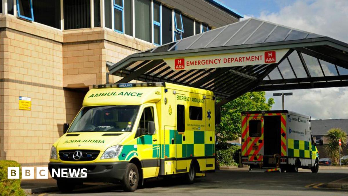 Two ambulances parked outside the A&E department at Royal Lancaster Infirmary