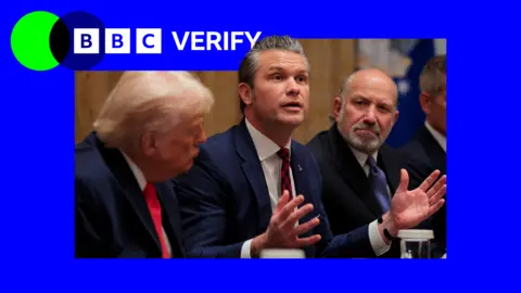 Getty Images US Secretary of War Pete Hegseth speaks during a cabinet meeting alongside President Donald Trump and US Secretary of Commerce Howard Lutnick in the Cabinet Room of the White House in Washington DC. 