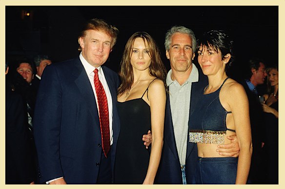 Donald Trump and his now-wife, Melania, with Epstein and Maxwell at Mar-a-Lago in Palm Beach, Florida, in 2000.
