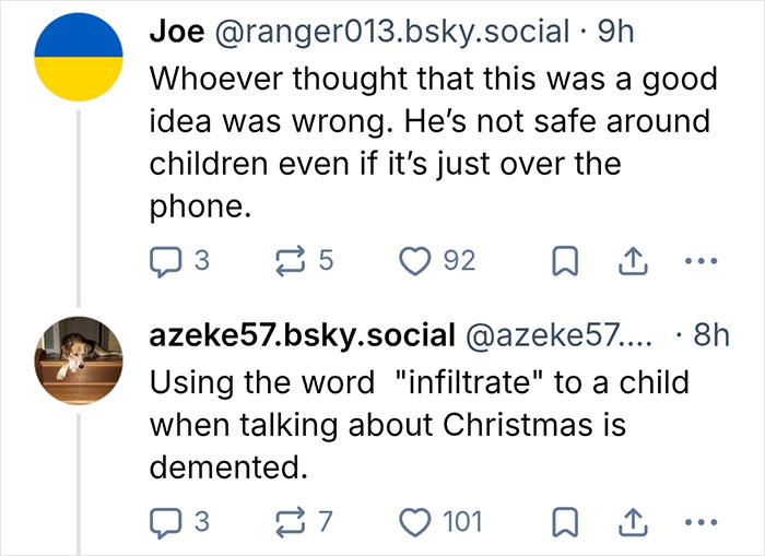 Social media outrage over Trump’s demented comments about bad Santa and children on Christmas Eve.