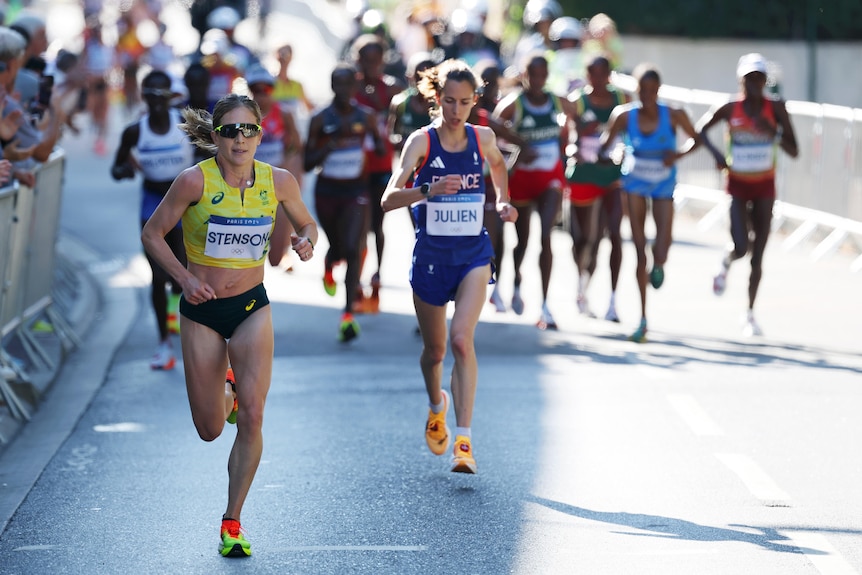 Australia's Jessica Stenson leads the women's marathon at the Paris Olympics.