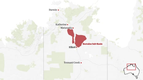 Map of the Beetaloo sub-basin, located 500km south-east of Darwin, Northern Territory