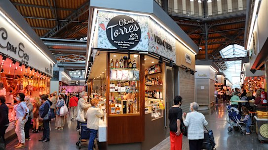 Local market hall Mercat de Sant Antoni in Barcelona, Spain.