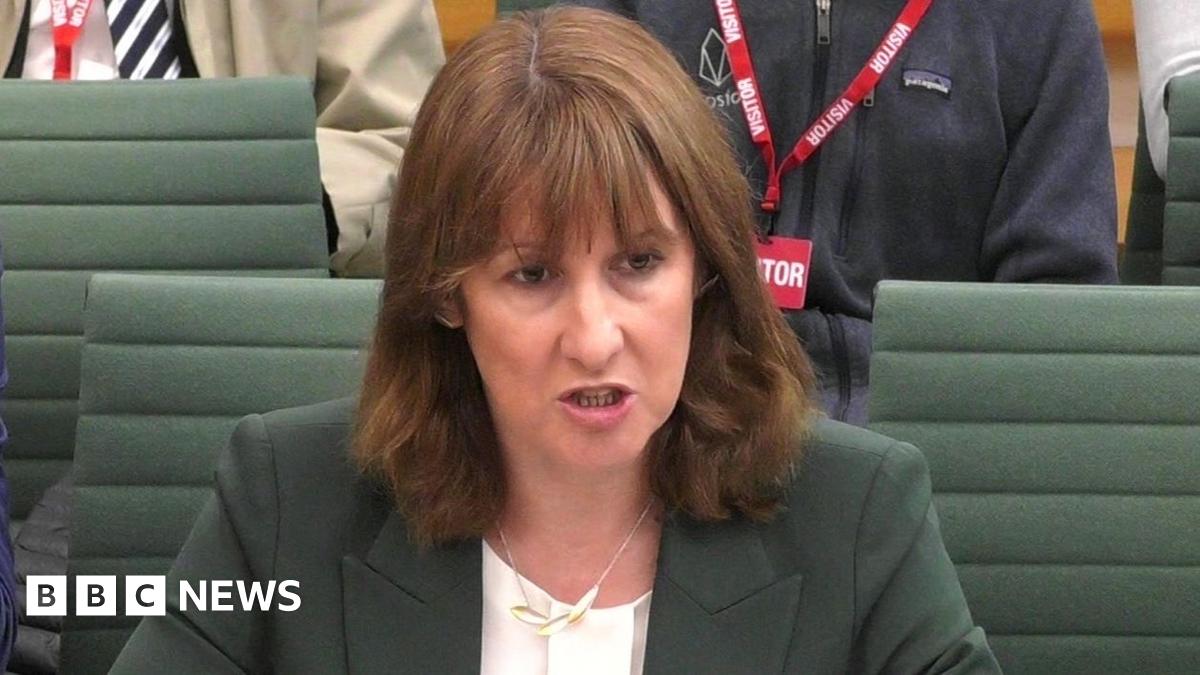 Rachel Reeves giving evidence to the Treasury select committee. She wears a sage green jacket, a white top and a silver necklace with three silver leaves.